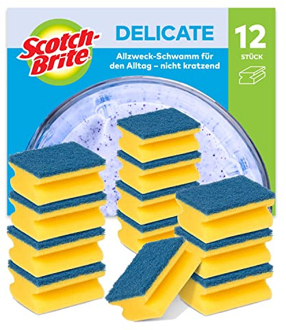 Scotch-Brite Delicate, nicht kratzender Spülschwamm, 12 Stück pro Packung - Allzweck-Schwamm für den Alltag, Blau - Kratzfrei