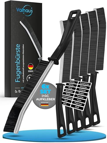 Valhaus Fugenbürste 6er Set – Reinigungsbürste mit antibakteriell ausgerüstetem Material (Silberionen), multifunktionaler Fugenreiniger Bad, Küche, WC & mehr, Harte Borsten, Cleaning Brush