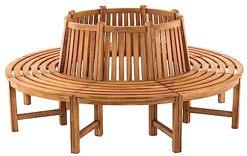 CLP Baumbank Novum - Rundbank aus massivem Teakholz - 360° Gartenbank mit Rückenlehne - naturbelassen | Farbe Teak Größe 200 cm
