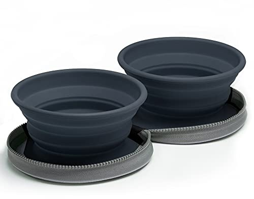 Colapz 2 x Faltbare Hundenäpfe mit Reise-Etui – Tragbarer Wassernapf & Futternapf für Hunde & Katzen, Silikon, Spülmaschinenfest, Camping & Outdoor