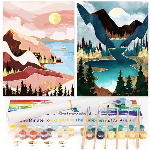 gelrovaled 2 Stück Malen Nach Zahlen Erwachsene, Paint by Numbers Malen Nach Zahlen, DIY Landschaft mit Pinseln und Acrylfarben Handgemalt Ölgemälde Leinwand für Home Décor，(30x40cm)