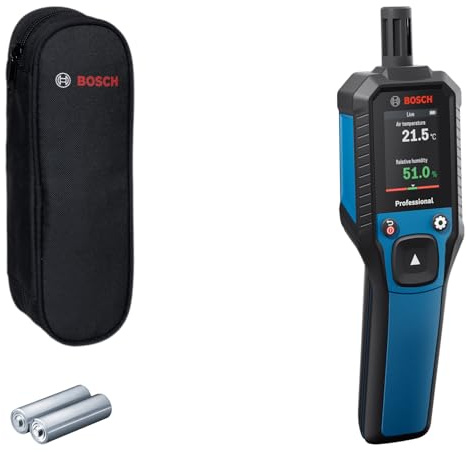 Bosch Professional Thermo-Hygrometer GDH 1-17 | Echtzeit-Messwerte, kontrastreiche Farb-LCD-Anzeige, Schutzklasse IP 65, Gummiverstärktes Gehäuse, 2x AA-Batterie, Tasche