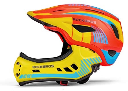 ROCKBROS Kinderhelm Integriert Fahrradhelm Kinder Jugend Fullface Helm mit Abnehmbarem Kinnschutz BMX MTB Downhill Helm S 48-52cm Orange
