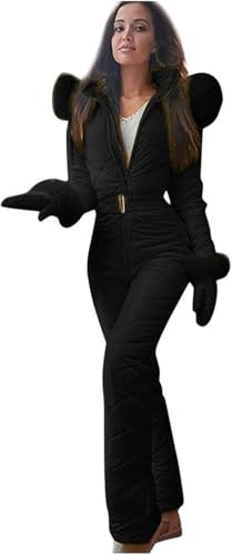 Skianzug für Damen, wasserdicht, isoliert, warm, winterlich, mit Pelzkragen, winddicht, für Outdoor-Sport, Thermobekleidung für Ski und Snowboard, Schwarz , M