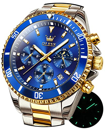 OLEVS Herren Chronograph Uhr,Analog Quarz,Mondphase,Edelstahl,wasserdicht | Japan Quarzwerk,Datumsanzeige,leuchtende Zeiger,Business,Herrenuhr für