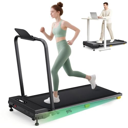 UREVO 3 in 1 Laufband mit 9% Steigung, Laufband Klappbar mit Sicherheitsgriff, One-Touch-HIIT-Modus, Gehen, Joggen oder Laufen fürs Homeoffice, Kein Zusammenbau erforderlich, Fernbedienung & LED-Anzei