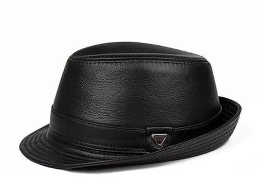 Lifup Herren Fedora Hut Echt-Leder Panama Hut Trilbyhut Herbst Winter Vintage Style Dress Hut Schwarz Mittel
