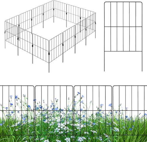 GOPLUS 15 Stück Gartenzaun Metall, 60 cm hoch Steckzaun Komplettset, dekorativer Metallzaun, Teichzaun Beetzaun Gitterzaun Garten Zaun für Hunde, Tierbarriere & Gartenbeet, 33 x 60 cm