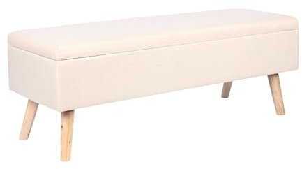 Relaxdays Sitzbank mit Stauraum, HxBxT: 40x110x40 cm, Leinenoptik, Holzfüße, gepolstert, Schlafzimmer, Flur, Farbwahl