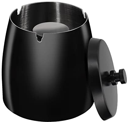 HONZUEN Aschenbecher mit Deckel Schwarz – Winddichter Edelstahl Aschenbecher für Draußen, Rostfreier Sturmaschenbecher Outdoor für Balkon, Garten, Terrasse, Tischaschenbecher