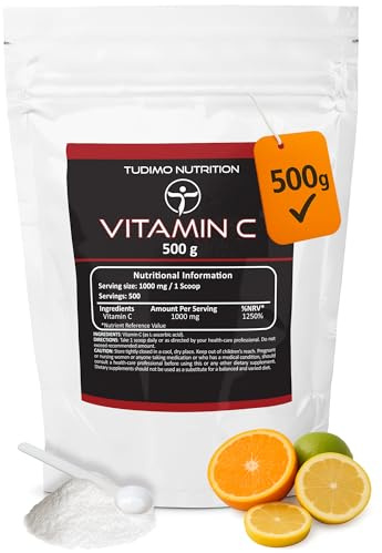 Reines Veganes Vitamin-C-Pulver 500 g – 1000 mg pro Portion, Hochwirksame Ascorbinsäure, Großpackung – Vielseitige Formel für Immunsystem & Wohlbefinden, Non-GMO & Reine Qualität