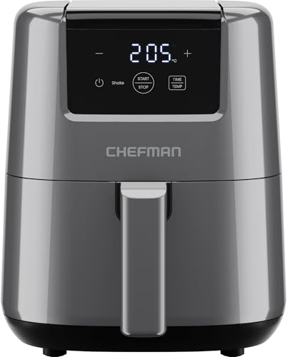 Chefman 2L Mini-Heißluftfritteuse - platzsparende Heissluftfritteuse, antihaftbeschichtet und spülmaschinenfest, schnelle & einfache Mahlzeiten, mit digitalem Timer und Schüttelerinnerung - Grau