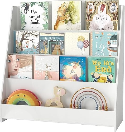 SOCOMFAY 4 Ebenen Bücherregal Kinder für Kinderzimmer– 88cm Höhe | Kinderfreundlich, Frontale Präsentation, die Leselust fördern, robuste Qualität, Stauraumstark, offenes Design