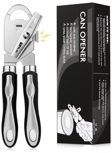 Diboniur Dosenöffner Ohne Scharfe Kanten, Dosenöffner Manuell Edelstahl, Can Opener, 3-in-1 Multifunktionaler Büchsenöffner mit Flaschenöffner für Senioren, Schwarz