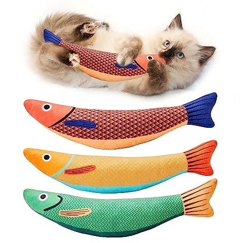 Potaroma Katzenspielzeug Set, 3er Fisch Kicker mit Katzenminze & Knistergeräusch, Weiches Interaktives Spielzeug für Katzen, Selbstbeschäftigung & Intelligenztraining für Alle Rassen
