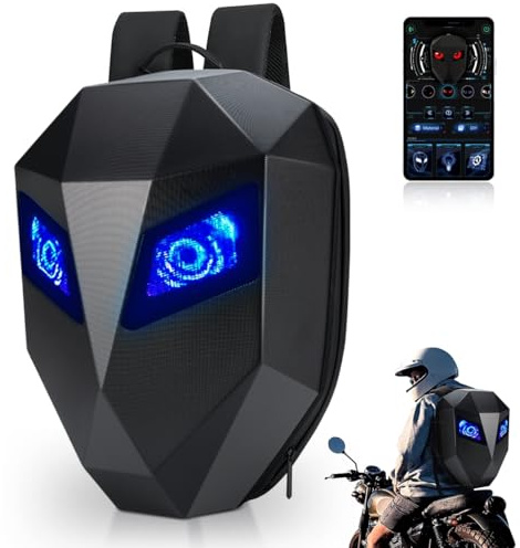 Helmrucksack für Motorrad, programmierbarer Motorrad rucksack, led rucksack,Helmtasche mit LED-Anzeige, wasserdichte 3D-Hartschalen-Umhängetasche, Schwarz