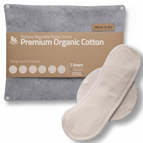 Made in EU; Bio-Baumwolle Slipeinlagen waschbar, Größe M, 7er-Set | Für Frauen; mittlere Abdeckung; wiederverwendbar, atmungsaktiv; täglicher Ausfluss; waschbar; keine wasserdichte Schicht
