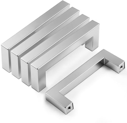 Drenky 5 Stück Silber Rostfreier Stahl Türknäufe, Möbelgriff mit Schraube für Schublade, Schrank, Möbel, Küche, Heimdekoration, Lochabstand 64 mm