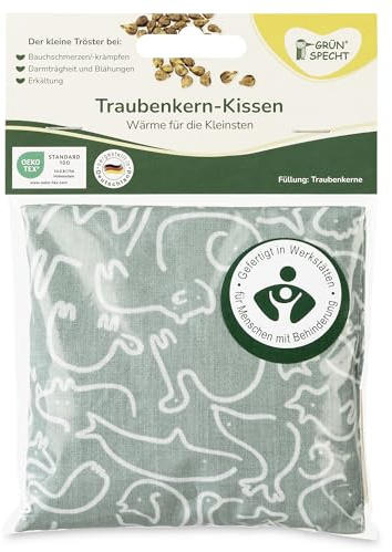 GRÜNSPECHT Traubenkern-Kissen 12x12cm, Wärmekissen für Babys & Kleinkinder, bei Blähungen & Bauchschmerzen