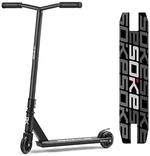 SOKE Stunt Scooter Erwachsene Jugendliche - Freestyle Roller ABEC-9 Kugellager - 100 mm Räder - 48,5 cm Y-Lenker 360° - Aluminium-Deck 2,9 kg - Skatepark Tricks - Schwarz