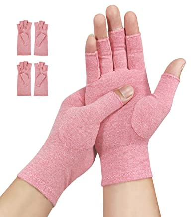 Donfri 2 Paar Fingerlose Arthrose Kompressionshandschuhe, Größe M | Elastische Kompression, Gelenkunterstützung, Doppelnähte, Ergonomische Passform, Atmungsaktiv, Büro, Alltag, Gaming, Sport
