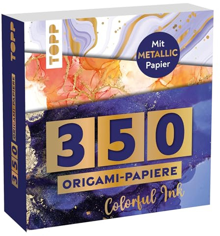 350 Origami Block Colorful Ink: 350 Falt-Papiere (14 x14 cm, 80 g/m²), in 25 Designs, 50 Metallic-Folie-Papiere, 20 Seiten Origami-Grundkurs, Softcover