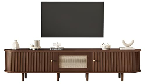 LANTRO JS TV Board Holz, Lowboard Stehend In Nussbaum Dunkel, TV Board mit Verstellbaren Füße, TV Cabinet Lowboard Wohnzimmer, 180x40x40cm