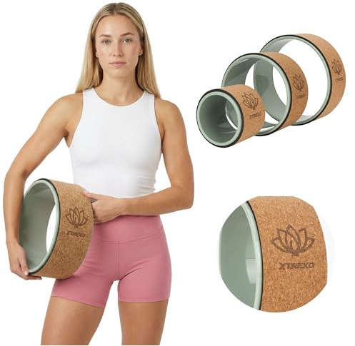 XTREXOKraj 3-in-1 Yoga Rad Set für Rücken & Dehnung – Yogarad – Naturkork & PP – 32/26/16 cm Olivgrün – für Yoga, Pilates & Anfänger