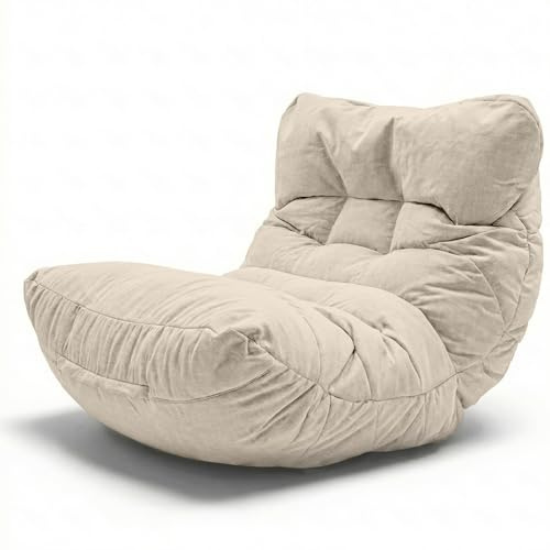 Aiire Relaxo Sitzsack XXL für Kuschelecke - Bean Bag Design mit Füllung - Riesen Sitzsäcke Erwachsene, Sitz Sack Flauschig - Bodenkissen Grob, Bodenstuhl, Bodensessel Beige