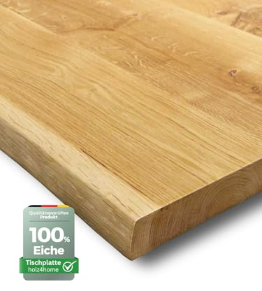 holz4home® Tischplatte mit Baumkante Massivholz Eiche I 120 x 70 x 4 cm LxBxH I Esstisch-Platte Schreibtischplatte I Echtholz