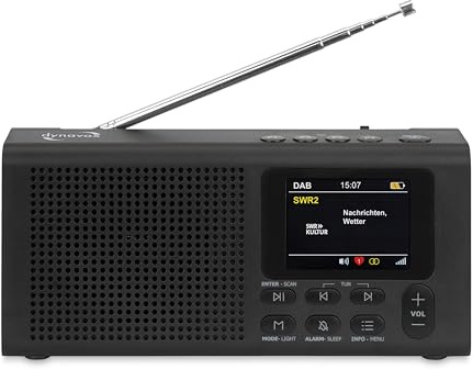 Dynavox DBT200 tragbares, digitales DAB+/UKW Radio, ideal als Küchenradio, Badradio, Büroradio, Werkstattradio, Wecker, BT, TFT-Display, Netz- oder Batterie-Betrieb, 3,5mm Kopfhörer-Anschluss, schwarz
