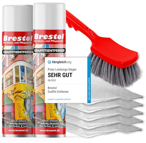 BRESTOL® GRAFFITI ENTFERNER 2x 400 ml Spray SET - inkl. Chemikalienbindevlies & Bürste - Graffitilöser Farbabbeizer Farblöser Farbentferner Lackentferner Lacklöser Lasurlöser Abbeizmittel Abbeizer
