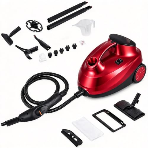 RELAX4LIFE Dampfreiniger 2000W, Dampfdruck: 4 bar, Tank: 1,5 L, Dampfzeit: bis 45 Min., bis 108°C, Dampfsauger mit LED-Licht & Überhitzungsschutz, inkl. 19 Zubehör, für Böden, Teppiche, Sofa (Rot)