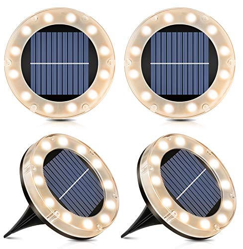 Shuniu Solar Bodenleuchte Garten Warmweiß, 4 Stück, 12 LEDs | IP65 Wasserdicht, Für Garten/Gehweg/Rasen/Auffahrt/Patio