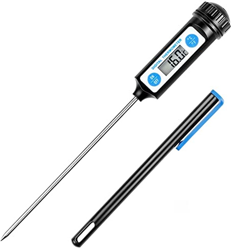 Anpro Küchen-Thermometer, Digital, mit langer Sonde und LCD-Anzeige für Speisen, Fleisch, Öl, Milch, Wein, zum Grillen und für heißes Wasser - Schwarz, S