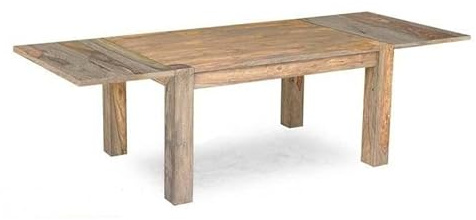 MASSIVMOEBEL24.DE | Nature Grey Esstisch mit Ansteckplatten Sheesham - Verschiedene Größen, Farbe:grau geölt, Größe:140-22x90 cm