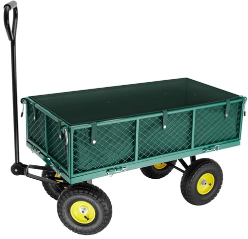 tectake® Bollerwagen, Handwagen mit Seitenwand klappbar, Transportwagen für Strand, Rollwagen für Garten, Einkaufswagen, Transportkarre zum Ziehen, Wagen bis bis 350kg belastbar - grün