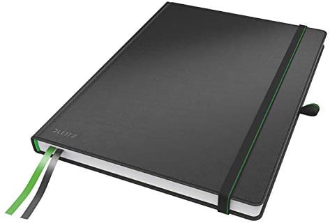 Leitz Complete Qualitäts-Notizbuch A4 kariert, 160 Seiten, 80 Blatt, Hardcover mit hochwertigem Einband, 100 g/m² Papier FSC zertifiziert, Verschluss, Lesezeichen, Stiftschlaufe, Schwarz, 44710095