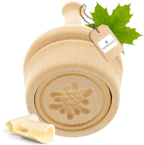 HOFMEISTER® Butter-Stempel, für 30 g Butter, 5 cm, Edelweiß, handgefertigt in Deutschland, Butter-Form zum Dekorieren, runde Durchstoß-Form, Butter-Model aus heimischem Ahorn-Holz