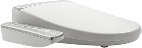 MEWATEC E300 Dusch-WC Aufsatz - aus UV-Beständigem PP Material - Mit festem Seitenbedienteil, Warmwasser & Warmluftföhn