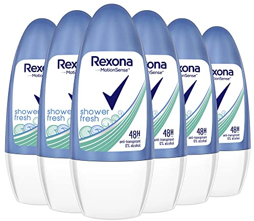 Rexona MotionSense Deo Roll-On Shower Fresh - Anti-Transpirant mit 48 Stunden Schutz gegen starkes Schwitzen und Körpergeruch - 50 ml (6er-Pack)