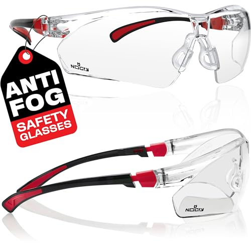 NoCry Schutzbrille mit Durchsichtigen Anti-Beschlag und kratzbeständigen Gläsern, Seitenschutz und Rutschfesten Bügeln, UV-Schutz, EN166/EN170 zertifiziert. Verstellbar (Schwarz & Rot)