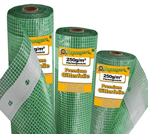 Aquagart Gewächshausfolie Gitterfolie Frühbeetfolie Gartenfolie 250g UV Stabil grün Verschiedene Breiten und Längen (3m, grün/transparent 1,5m breit)