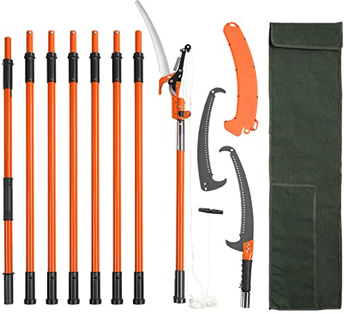 VEVOR Manuelle Stangensäge 8 m, scharfe Stahlklinge und Schere 2,2–8,2 m ausziehbare Baumschere, hohe Äste, Astschneider mit leichten 8 Fiberglasgriffen,zum Beschneiden von Handflächen und Sträuchern