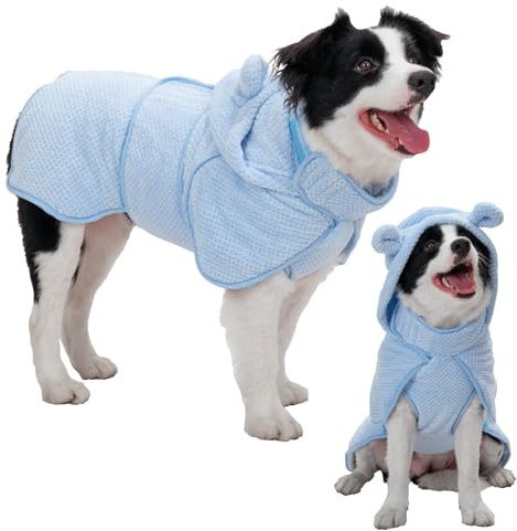 Arblina Bademantel Hund für Mittelgroße/Große Hunde, Zweischichtig Verdickte Trockentücher für Hunde, Mikrofaser-wasseraufsaugendes Hundebademantel, Schnelltrocknendes Hundemantel für Bad&Schwimmen, M