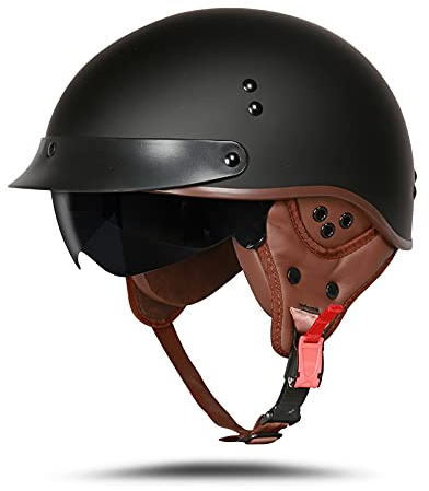 BOSERMEM Motorradhelm Mit Schutzbrille DOT-Zugelassen, Passend für Jethelm Roller Scooter Moped Mofa Chopper Vintage（Matt-Schwarz, L 59-60cm