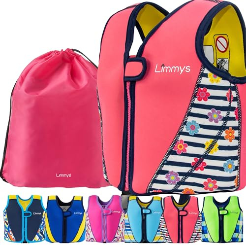 Limmys Premium Neopren Schwimmweste - Ideale Schwimmhilfe für Jungen und Mädchen - Extra Kordelzugtasche Inclusive, Europäische Marke, Verschiedene Größen (Klein, Rosa)