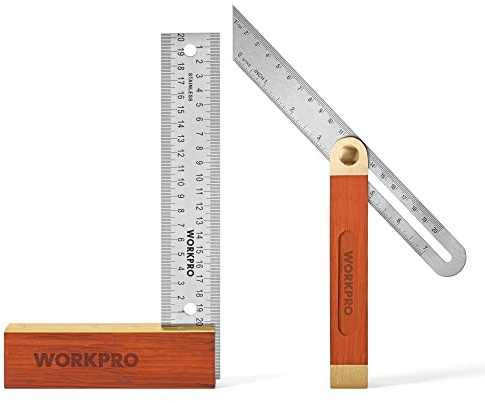 WORKPRO Schreinerwinkel, 2-teilig, Anschlagwinkel, 200 mm, verstellbare Gleitschräge 230 mm, Hartholzgriff, Edelstahlklinge für Handwerker, Holzbearbeitung