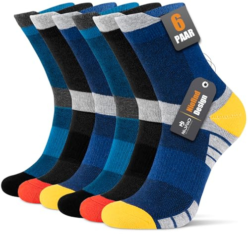 Niofind Socken Herren Damen, 6 Paar Baumwolle Wandersocken | Sportsocken Herren mit Dicke Frotteesohle; Elastische Arbeitssocken 43-46 37-42; Atmungsaktiv als Tennissocken und Laufsocken