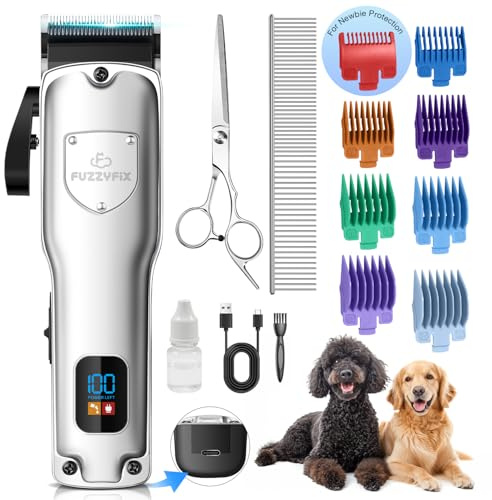 FuzzyFix Leise Hundeschermaschine Dichtes Fell, Profi Schermaschine Hund aus Edelstahl,Professionelle Hunde Haarschneidemaschine Hunderasierer Tierhaarschneidemaschine für Dickes Lockiges Tierhaare
